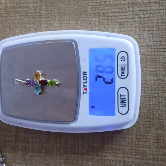 Multi Gem Stone Sterling Silver Cross Pendant - Picture 3 of 8